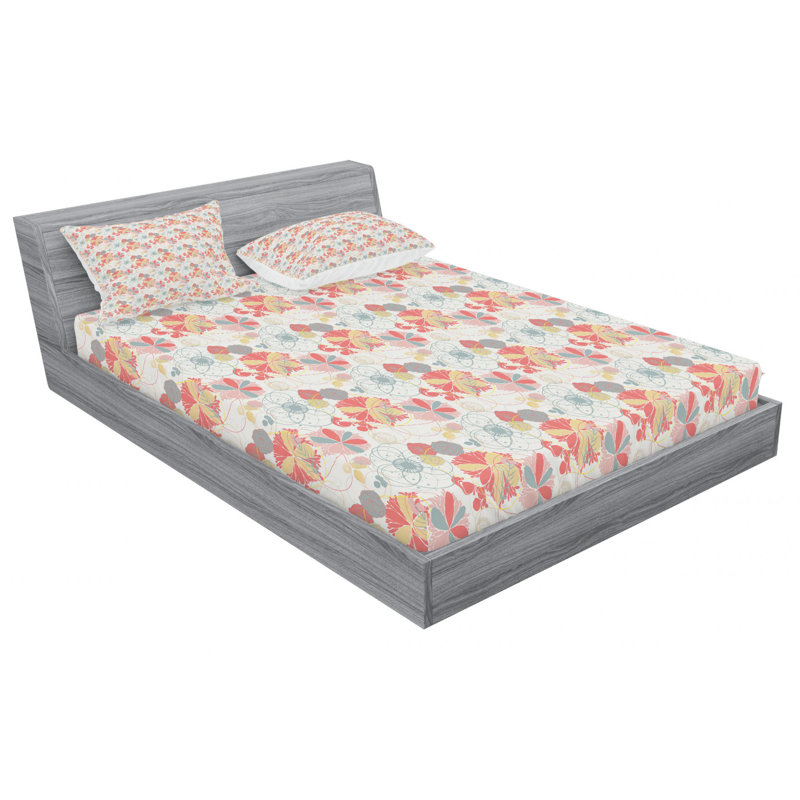 Microfiber Floral Sheet Set, Queen Sheet Set with Fitted Sheet