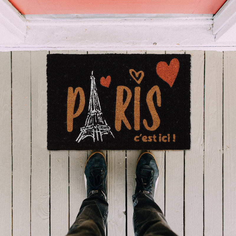 Tapis de porte Shelter Coconut imprimé Paris C'est Ici 24 x 16 - noir