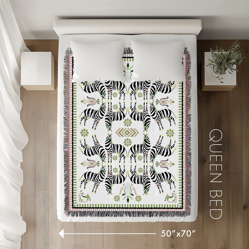 Mida Zebra Cotton Blend Blanket Throw, 70" L x 50" W