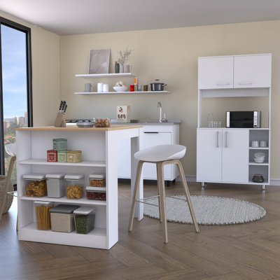 Hartline 2 Piece, Kitchen Pantry + Kitchen Island