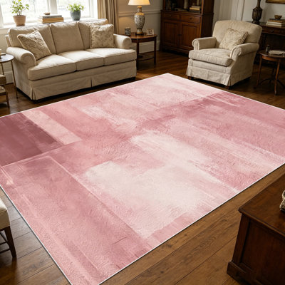 1PC Dusty Pink Abstract Brushstroke Geometric Block area rugs for Living Room, Soft and Comfortable, Suitable for all seasons, easy-to-maintain, machine washable Indoor floor mat, Under Table Farmhouse suitable for dining room