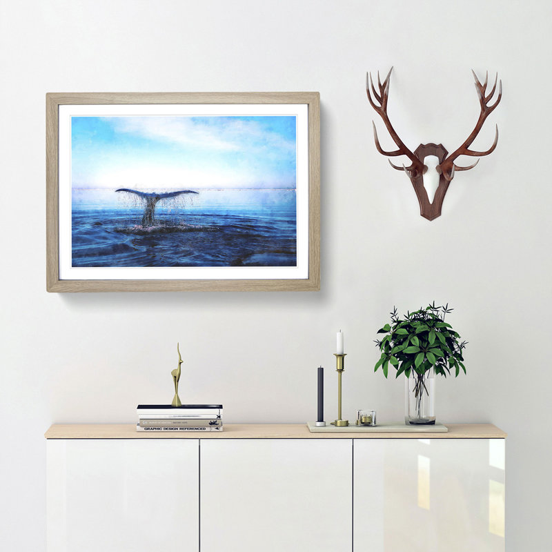Whale Tail from the Ocean - Picture Frame Painting Print, 45cm H x 63cm W x 2cm D, Oak Framed