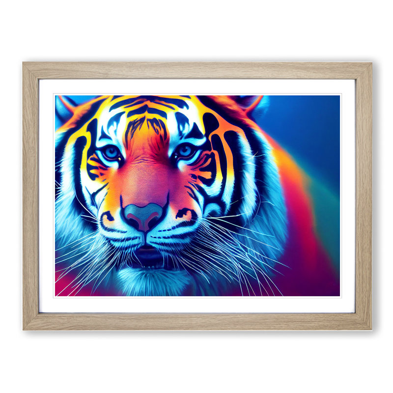 Tiger Colours Vol.2 - Single Picture Frame Print, 46cm H x 64cm W x 2cm D, Oak Framed