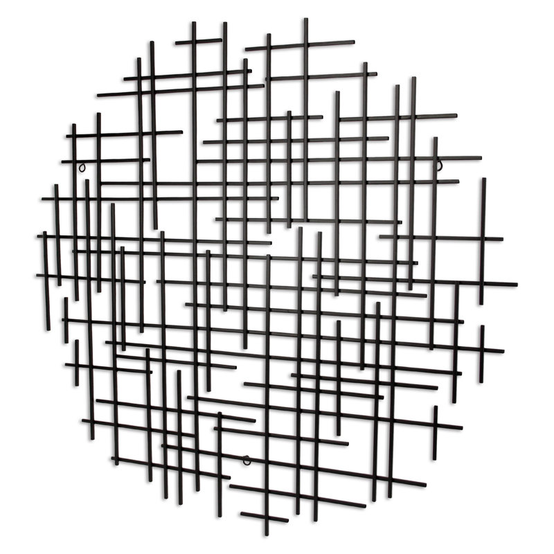 Abstract Lines Round Hanging Dimensional Sculpture, 36.75" H x 38" W x 1.25, Black