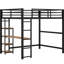 Lit mezzanine en métal noir avec bureau et tablettes de rangement - Améliore l'efficacité de l'espace dans la chambre à coucher.