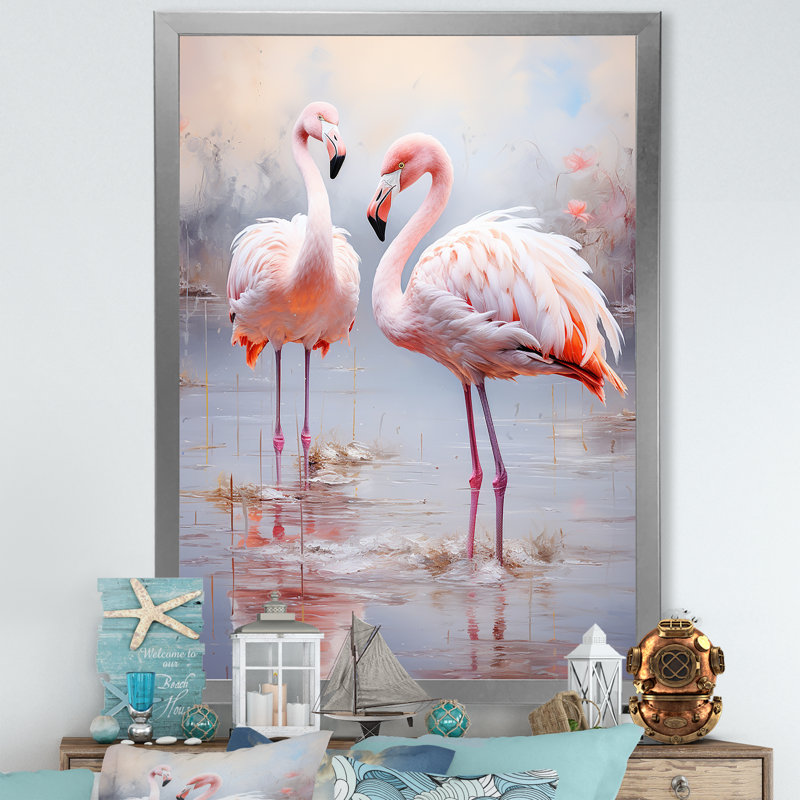 «Grand Flamingo Camargues Calm I» sur toile, Cadre simple argenté, H 40 po x l 30 po x P 1,5 po