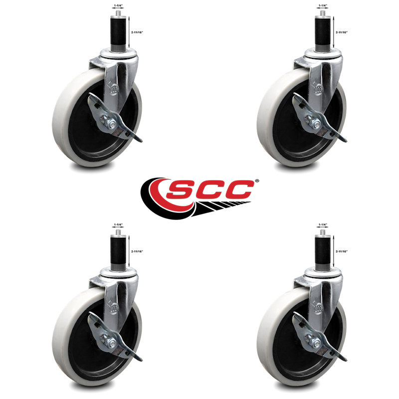 Thermoplastic Expanding Stem Caster with Brakes