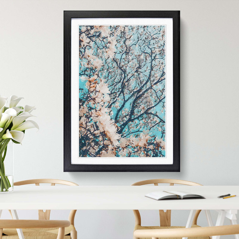 Pale Pink Magnolia Tree in Abstract - Picture Frame Graphic Art Print, Black Framed, 48cm H x 36cm W x 2cm D