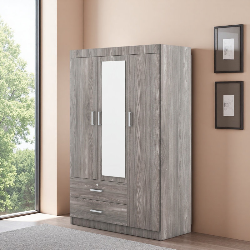 Armoire à miroir 3 portes avec tablettes, Gris