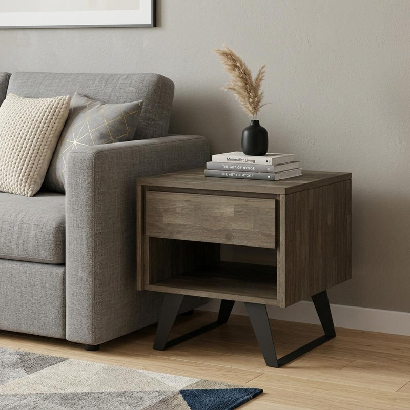 Table de bout carrée 22 po en métal gris, Gris