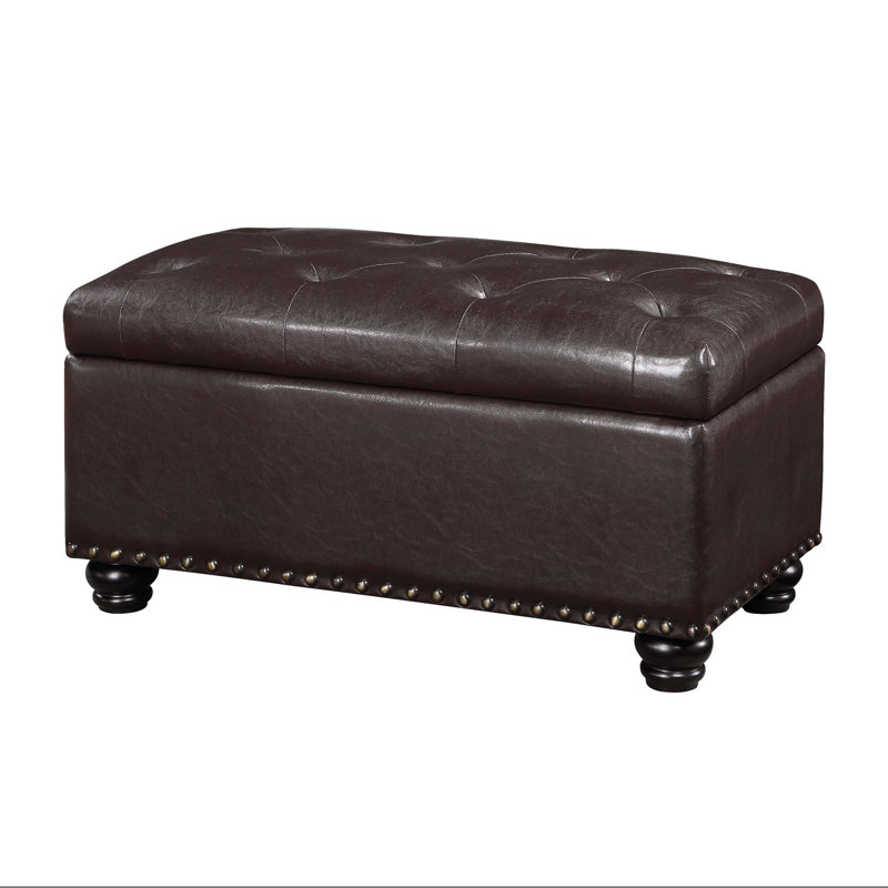 Repose-pieds capitonné rectangulaire avec rangement 35,5 po Alease, Similicuir espresso