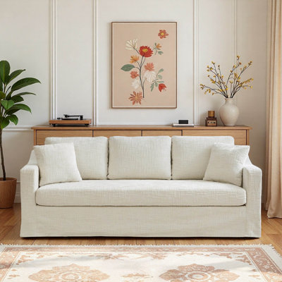 83.86" Chenille Upholstered Sofa with 2 Throw Pillows