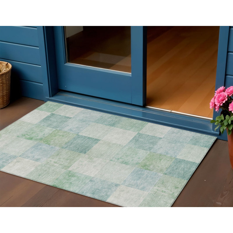 Tapis d'intérieur lavable à motif géométrique bleu 3 pi x 5 pi