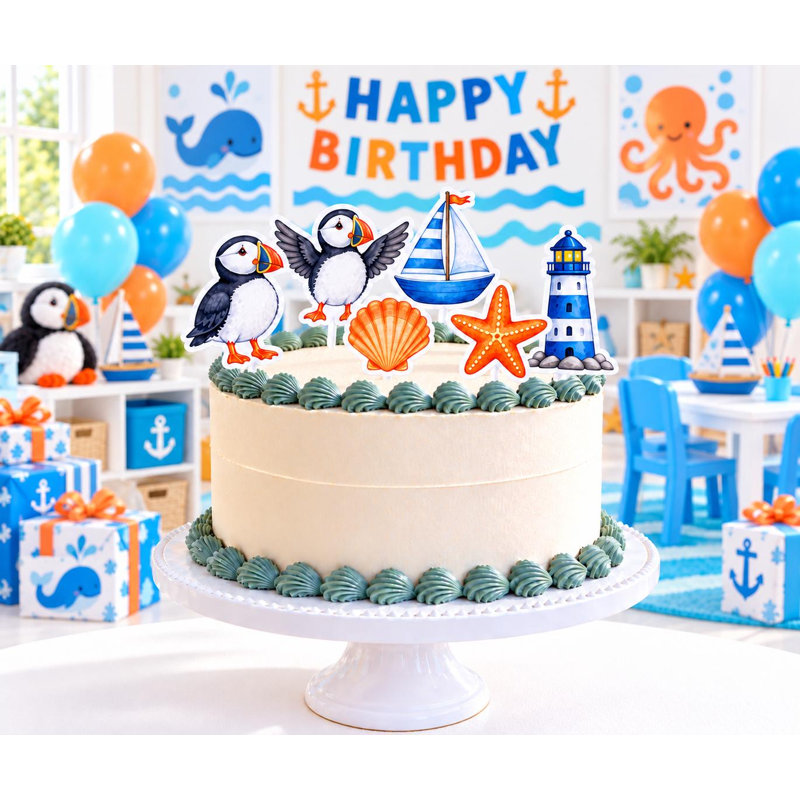 Ensemble de petits gâteaux, 6 différents motifs d'oiseaux côtiers, décorations d'anniversaire en papier cartonné