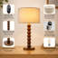 Lampe de table effilée en bois de noyer massif 17,5 "avec abat-jour tambour en lin, lampe de chevet moderne avec base E26 pour chambre à coucher, salon-1180501228