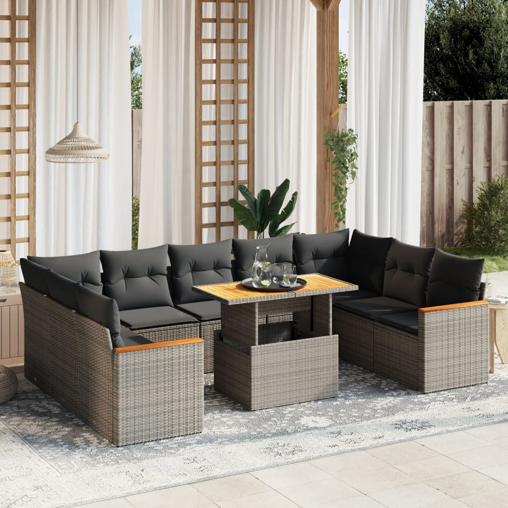 Vidaxl 10-Tlg. Garten-Sofagarnitur mit Kissen Grau Polyrattan