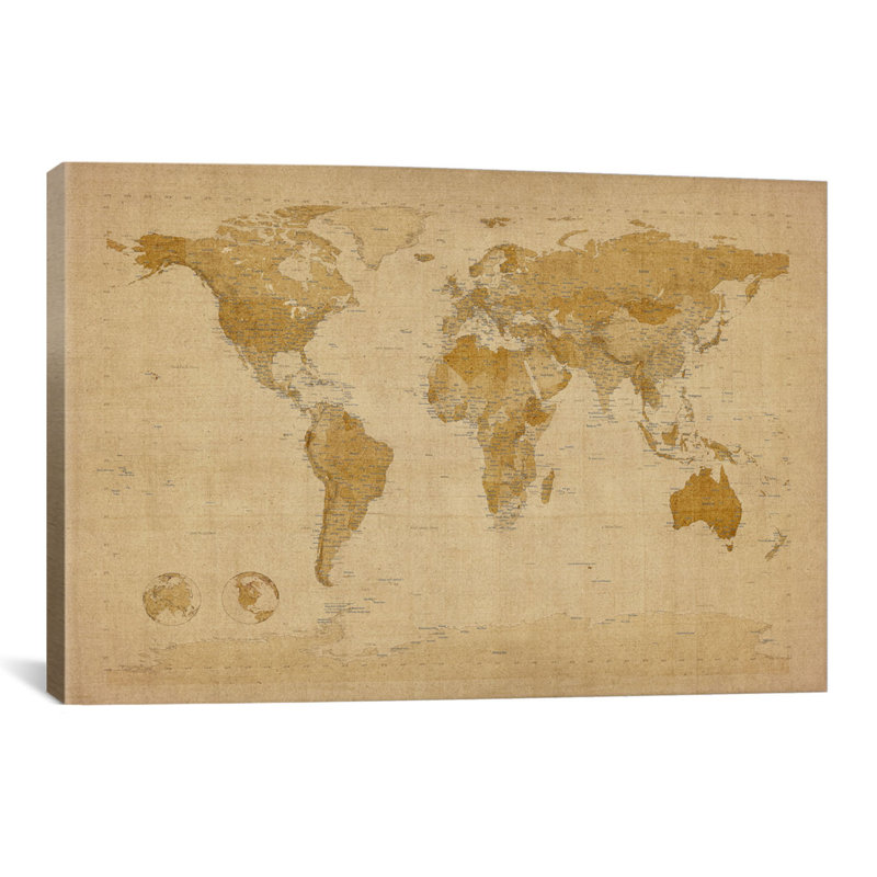 « antique world map ii » par michael tompsett, impression sur toile, H 26 po x l 40 po x P 1,5 po, Toile tendue, Pas de tapis