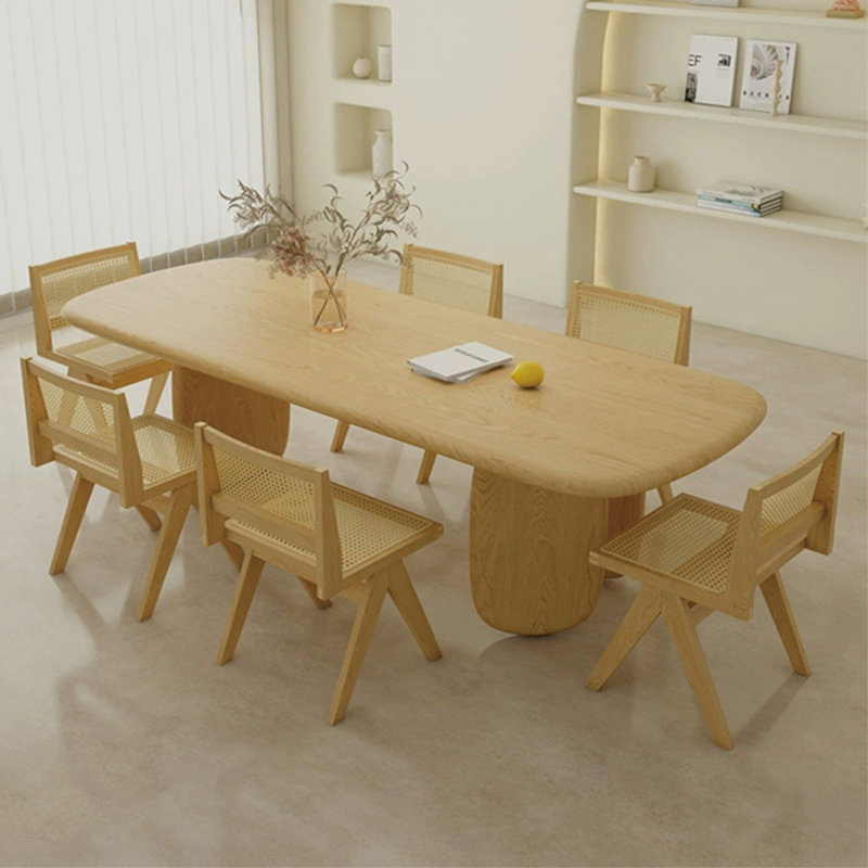 Warm solid wood table set, 29.52"H x 78.74"L x 31.49"W