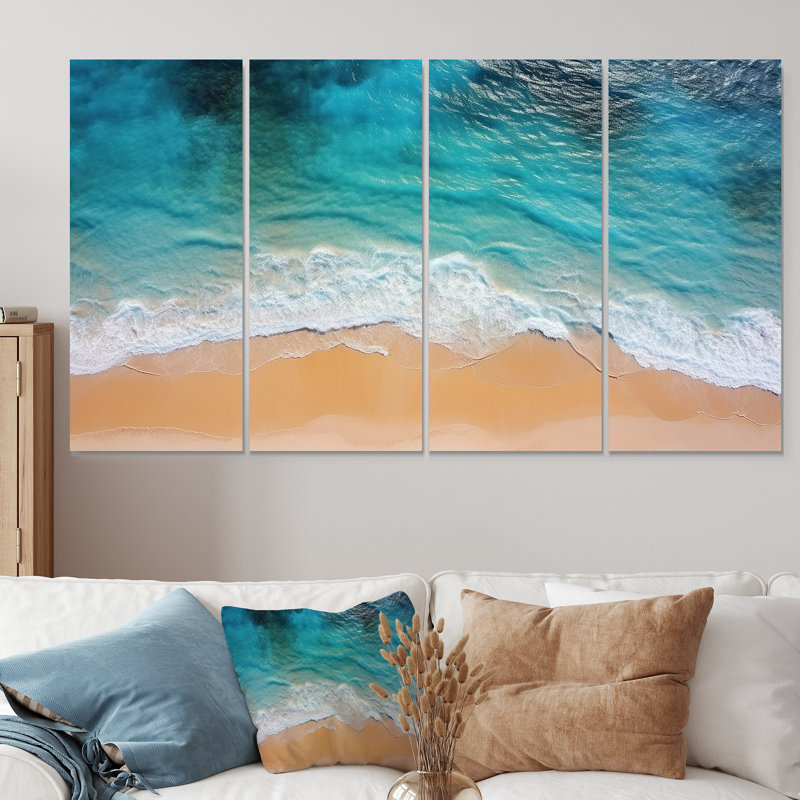 «Blue Tranquility Beach Aériel View III - Coastal Beach», ensemble de 4 pièces d'art mural, H 28 po x l 48 po