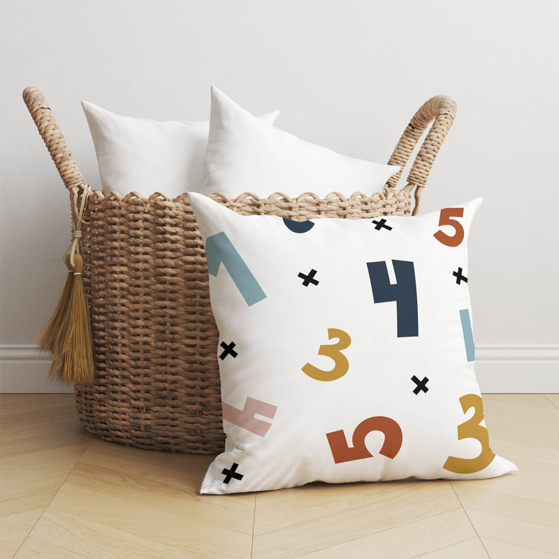 Coussin Numéros, H 18 po x l 18 po, Blanc / rose / or / bleu