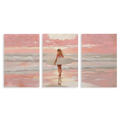 Ensemble de toile 3 pièces Pink Sky Surfer Sunrise, design par LSR Design Studio