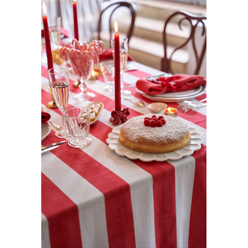 St. Tropez Handmade Striped Tablecloth, Red, 128" L x 71" W