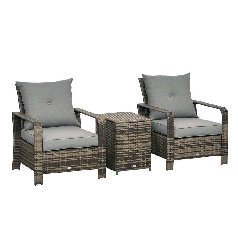 Ensemble de conversation de patio en osier toutes saisons avec table de rangement et chaises rembourrées
