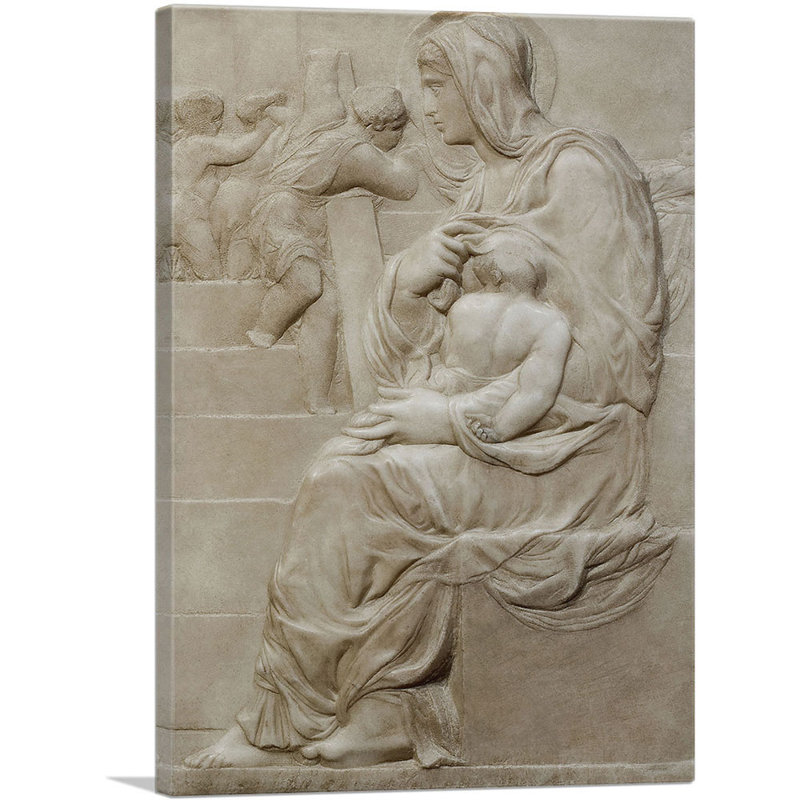 «Madonna of the Stairs 1492» par Michelangelo, reproduction d'art sur toile tendue, H 26 po x l 18 po x 1,5 po