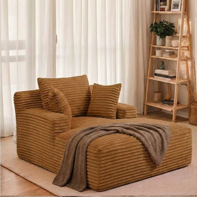 Boneless 66 Inch Chaise Lounge Chair Indoor, Oversized Corduroy Sleeper Chair with Throw Pillows, Upholstered Reading Chairs Boneless Deep Seat Sleeper Couch for Living Room, Bedroom, Movie Room