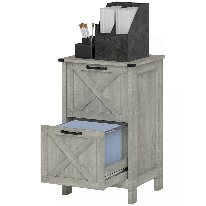 File Cabinet With 2 Drawers, Rustic Farmhouse Office Storage Cabinet,Light Grey