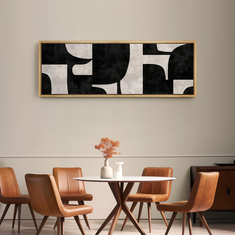 Motif géométrique abstrait géométrique noir et blanc, H 20 po x l 60 po, Naturel