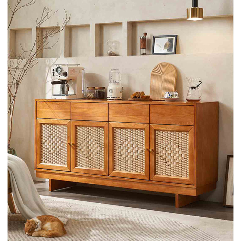Buffet en bois massif et papier indonésien de style Wabi-sabi, H 32,7 po x l 70,9 po x P 15,7 po
