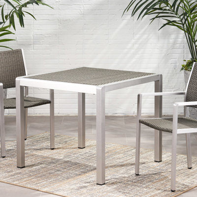Table de patio carrée 35 po pour la salle à manger - Aluminium, plateau, élément élégant, résistant aux intempéries, facile à assembler Structure extérieure en aluminium avec décoration, à assembler