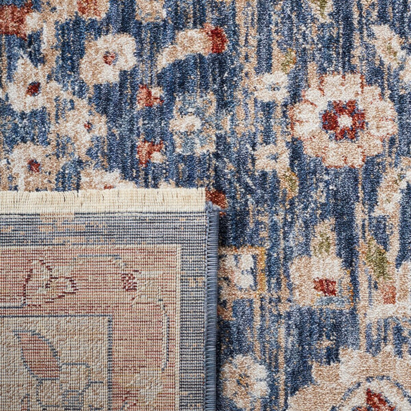 Tapis bleu marine / beige tissé à la machine Ralph Lauren Helena, Carré 6 pi 7 po