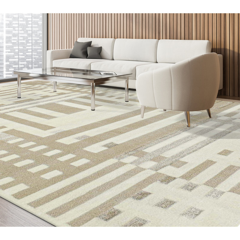 Tapis blanc et beige noué à la main de haute qualité, Rectangle 8 pi x 10 pi