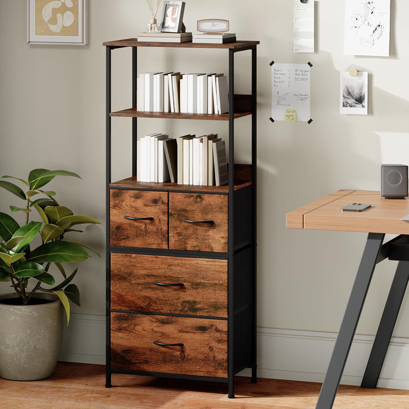 128.5cm H x 51.5cm W Metal Standard Bookcase, Brown/Black