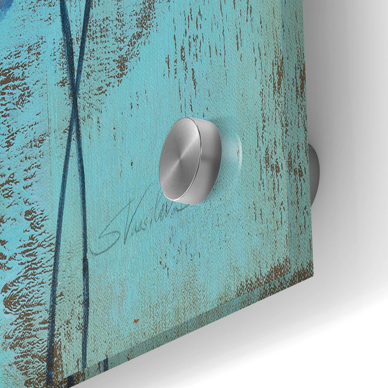 Art mural en verre épique «Aquamarine Floral On Blue» par Silvia Vassileva, 36 po x 24 po, H 24 po x l 36 po