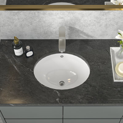 16 1/2" L x 13" W White Oval Ceramic Undermount Bathroom Sink with Overflow