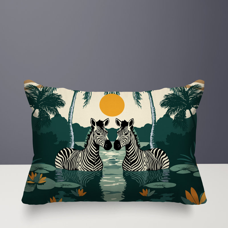Oreiller rectangulaire réversible intérieur / extérieur Alva Zebra, Rectangle H 18 po x l 25 po, Vert