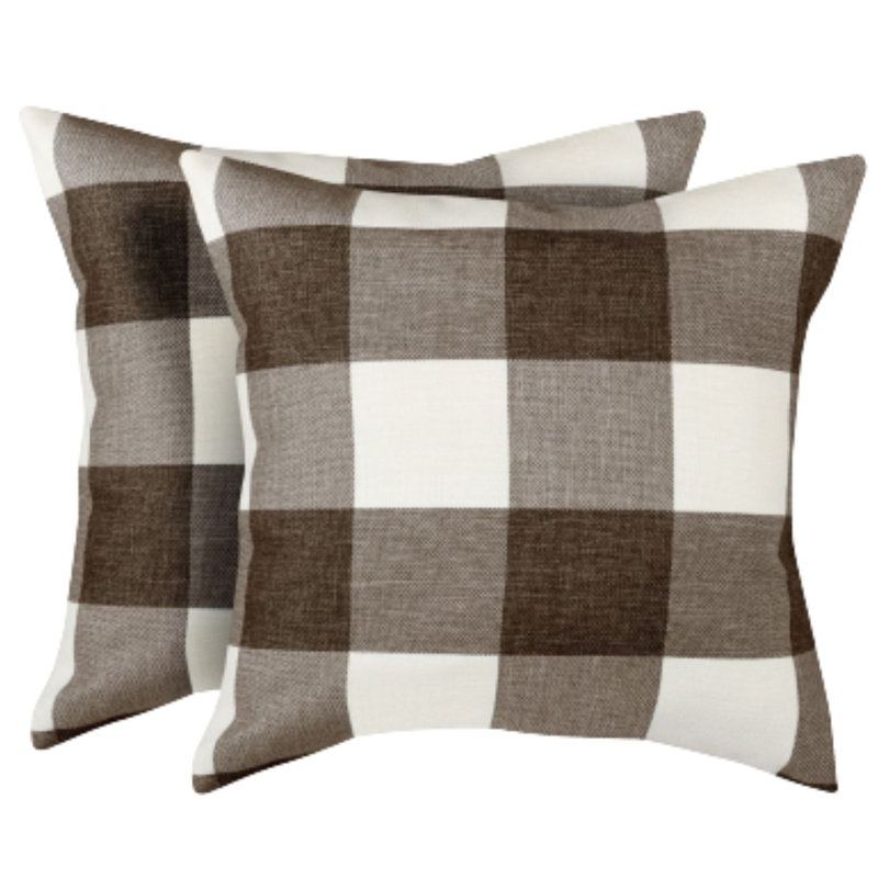 Ensemble de 2 housses de coussin d'extérieur à carreaux 20 x 20 pouces Buffalo, Brun