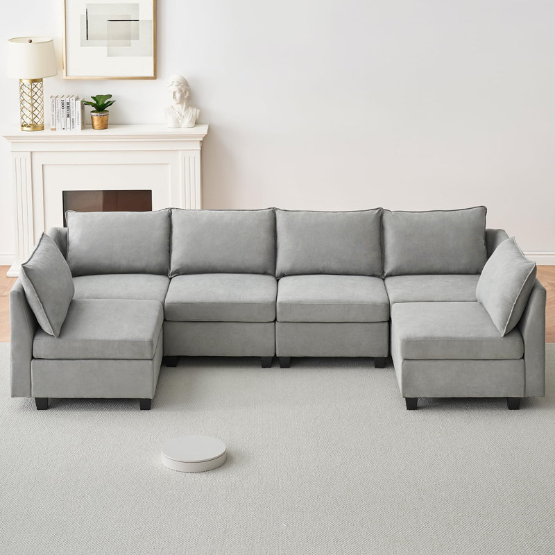 Canapé modulaire de 112 po avec sièges de rangement, canapé convertible en forme de U à 6 places avec grande chaise réversible de 112 po