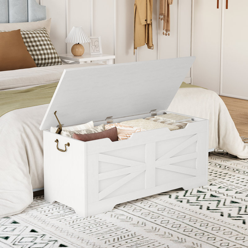 Storage Chest, Wooden Storage Bench with Safety Hinge, Retro Blanket Storage Trunk for Entryway, Living Room, Supports 350 lb