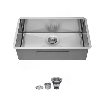 33 Inch Undermount Stainless Steel Kitchen Sink With Deep Single Bowl And Noise-Reducing Technology