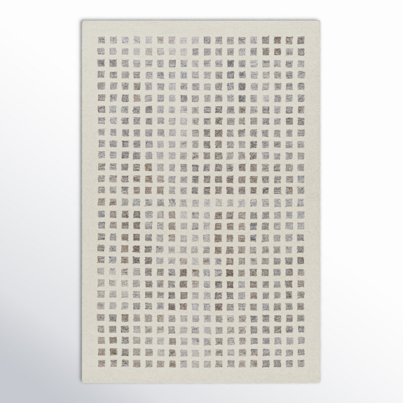 Tapis gris clair / crème touffeté à la main Sigrid, Rectangle 5 pi x 7 pi 6 po