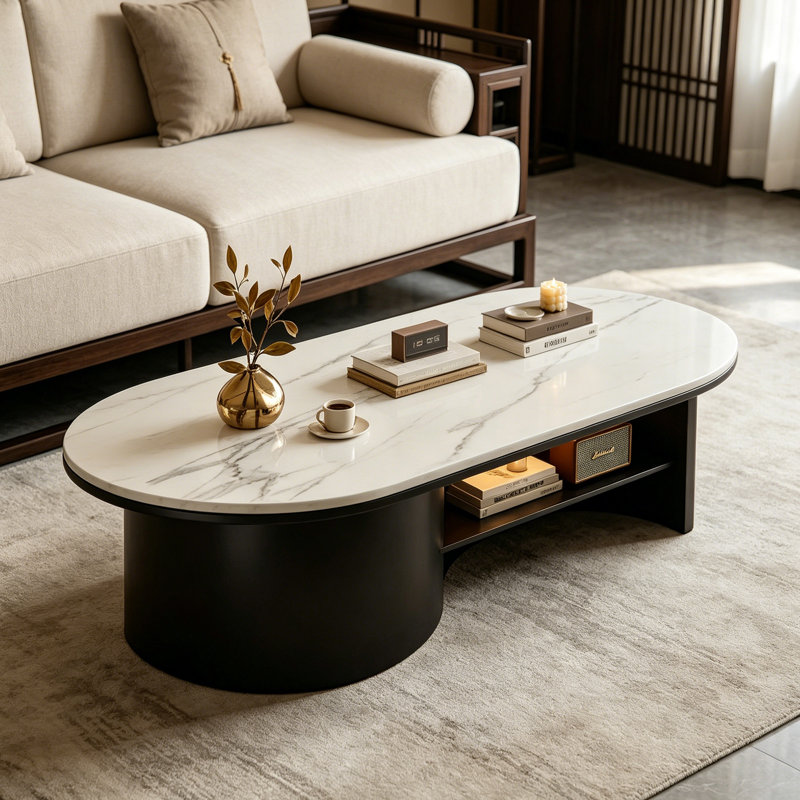 Table basse Modern Rock, Blanc / gris pâle / noir, H 16,92 po x L 47,24 po x l 23,62 po