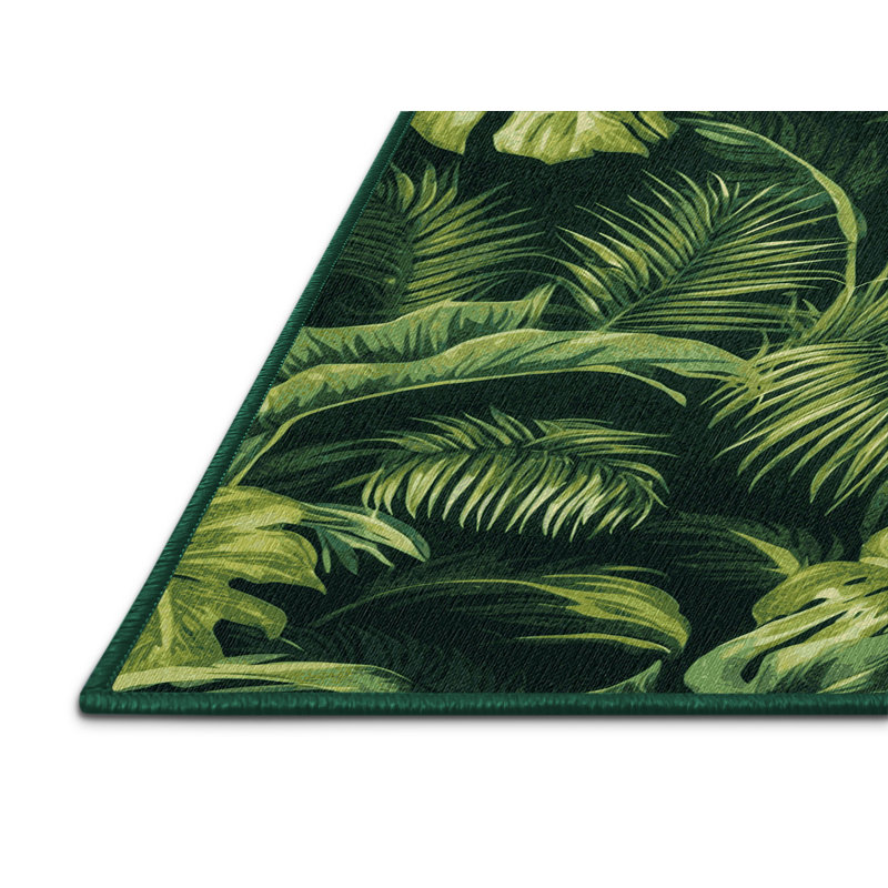  Tapis hawaïen lavable à feuillage vert, Rectangulaire 8 pi x 10 pi