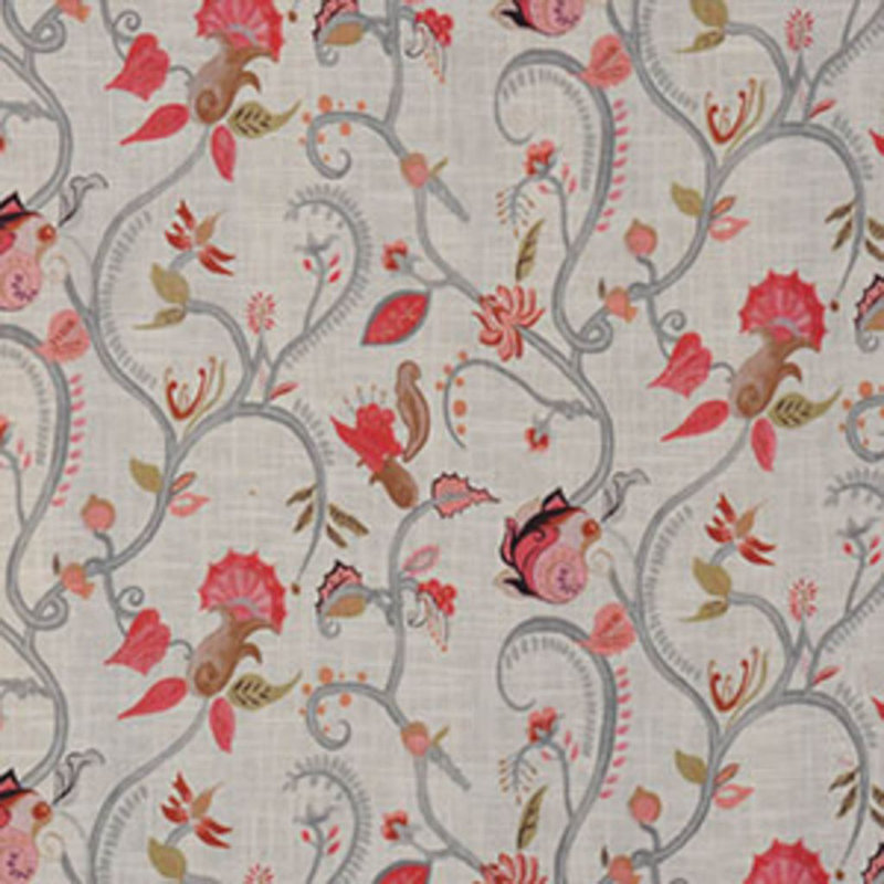 Luxe Floral Foliage Fabric, Gray/Pink