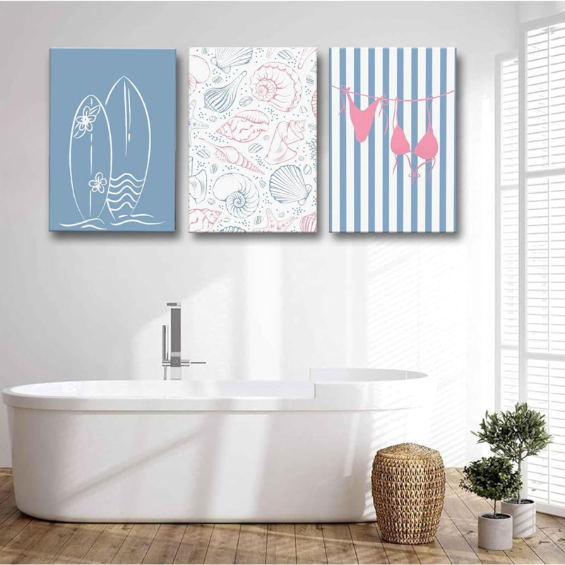 Décoration murale en tissu 3 pièces Coastal Beach Trendy, 12 po x 16 po