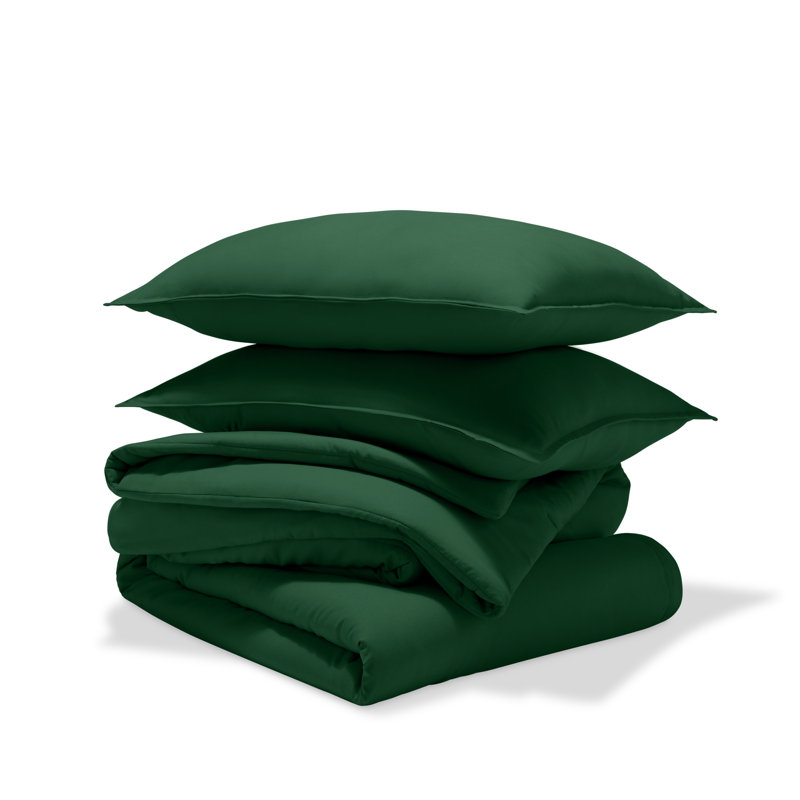 Down Alternative Track Stitch Comforter Set, Forest Green, California King Comforter + 2 King Shams