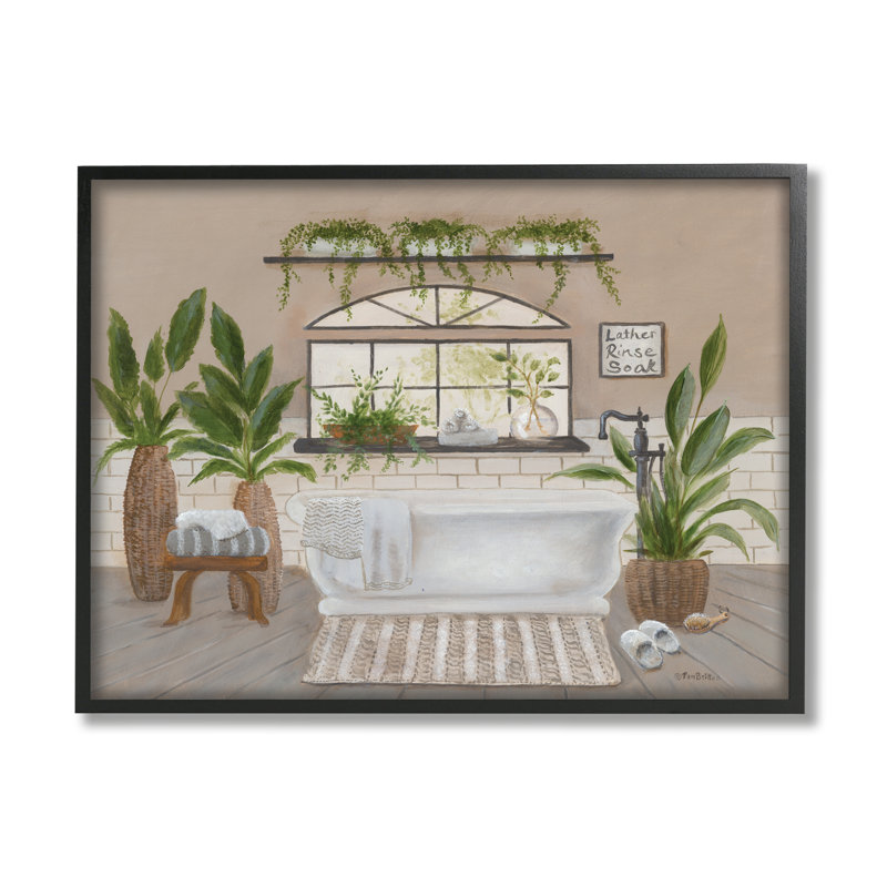 «Lather Rinse Soak Bathroom Greenery» par Pam Britton - cadre flottant, impression sur bois, L 20 po x H 16 po x P 1,5 po